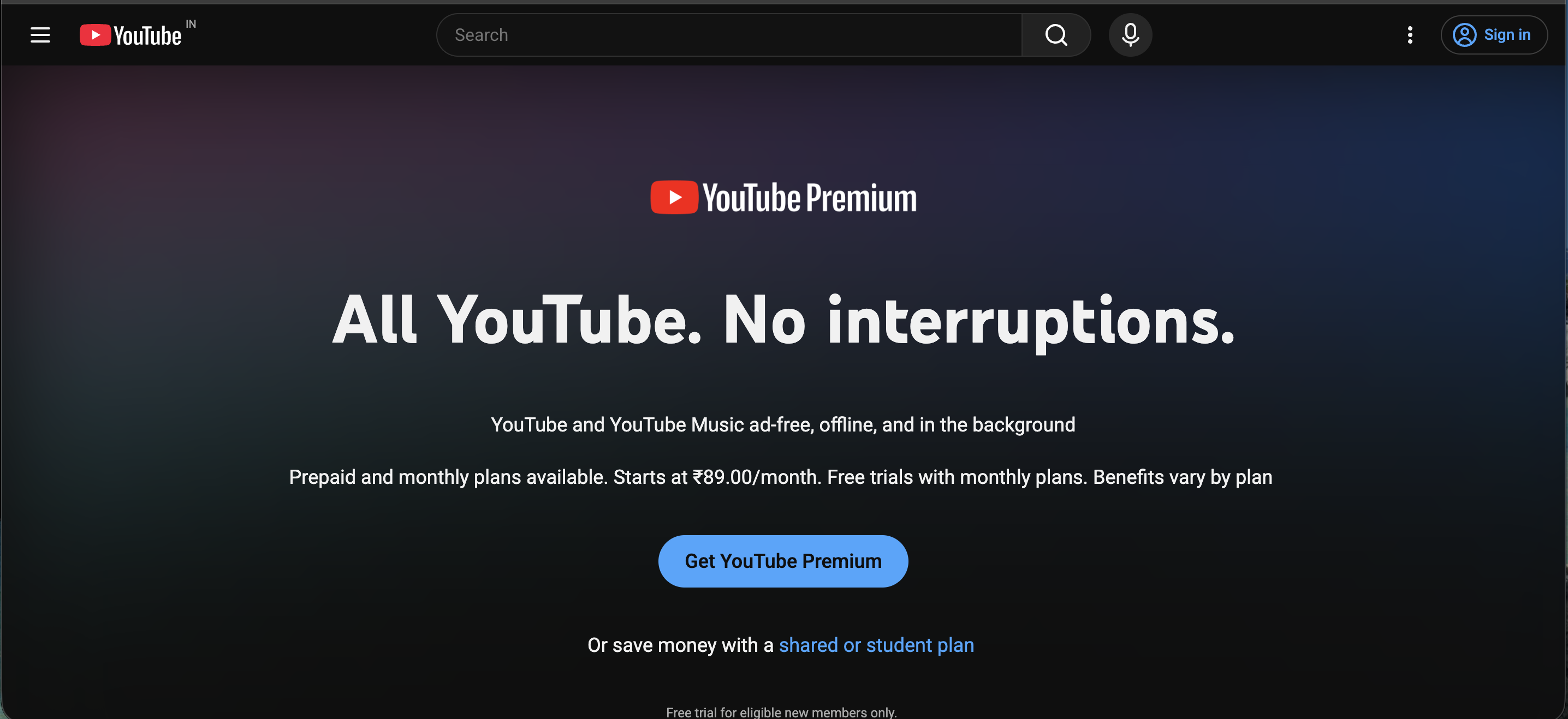 Youtube Premium Screenshot